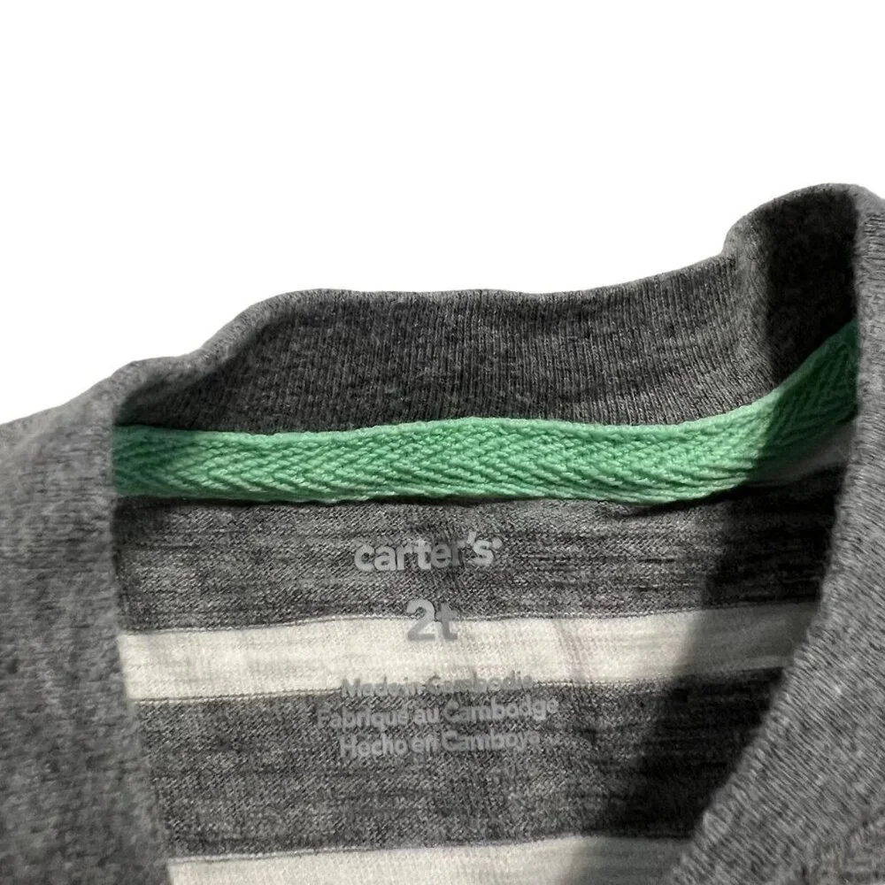 Carter's 2T Grey Striped Henley Tee Shirt